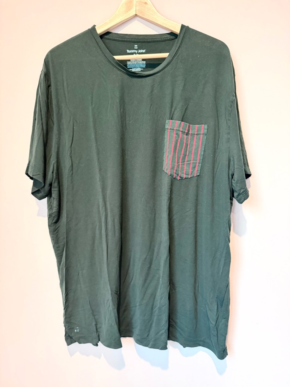 Tommy John Dark Green Short-Sleeve Tee with Striped Pocket